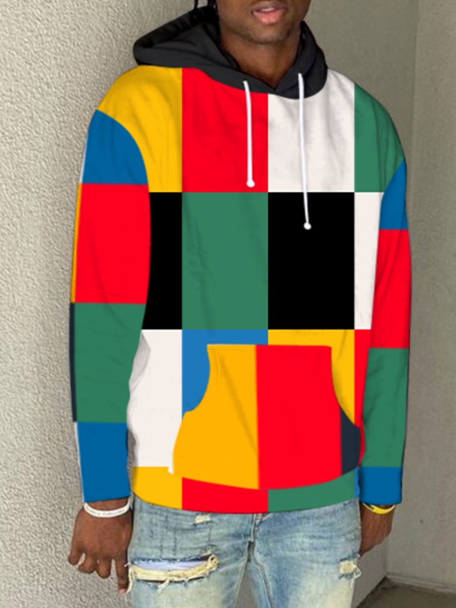 

LW Men Color-lump Patchwork Oversized Hoodie, Multi