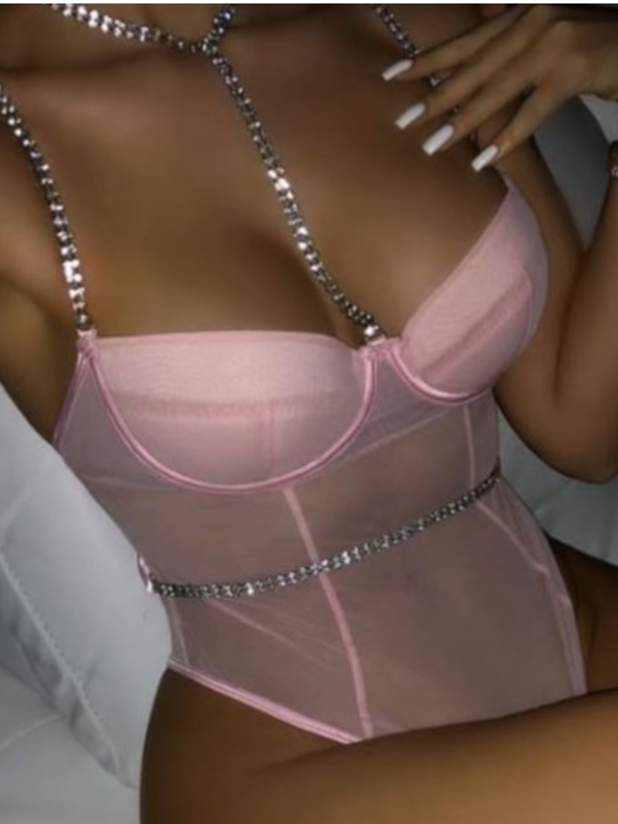 

LW SXY Chain Strap See-through Teddies, Pink