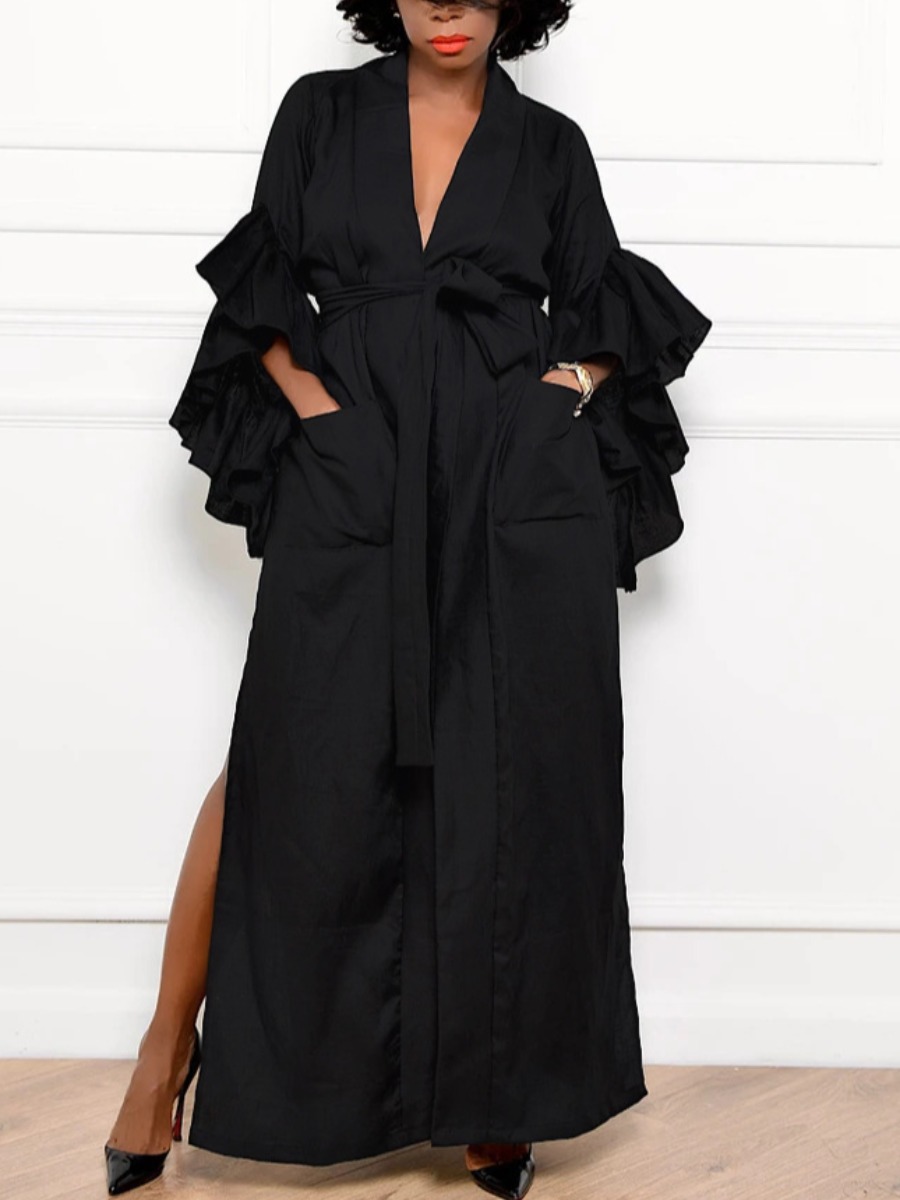 

LW Bandage Flounce Design Slit Dress, Black