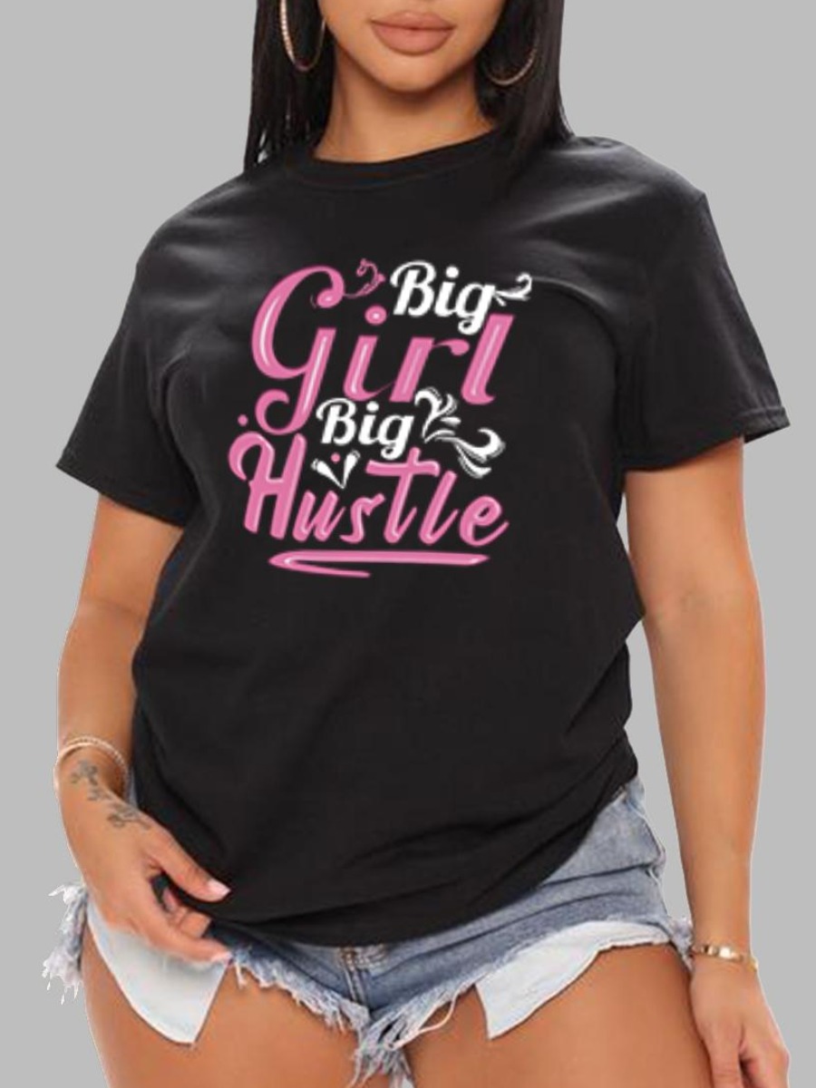 

LW BASICS Round Neck Letter Print T-shirt, Black