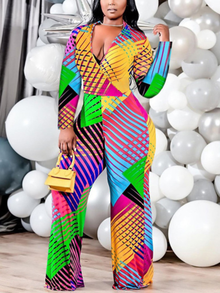 

LW Plus Size Geometric Print Wide Leg Jumpsuit, Multi