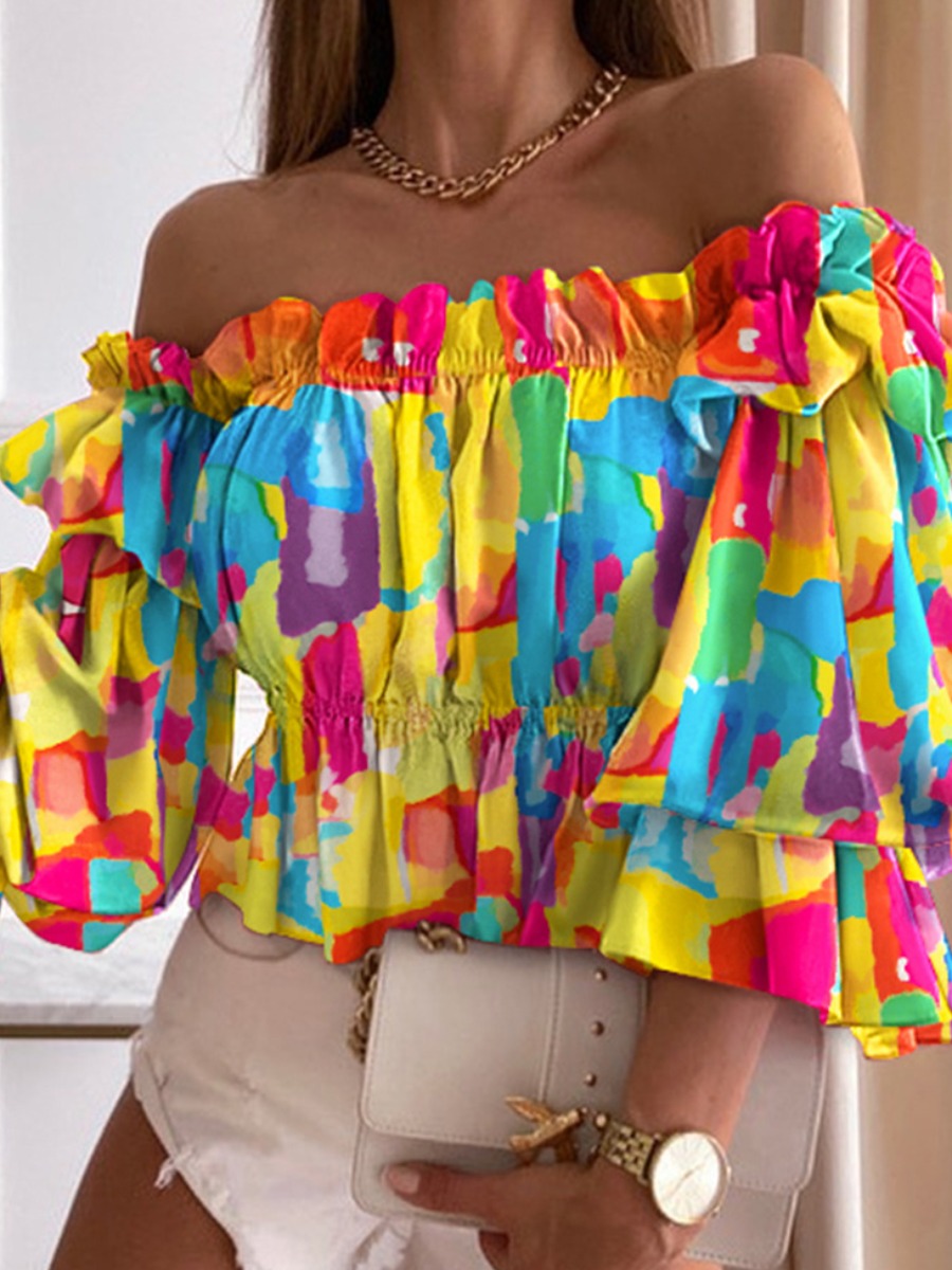 

LW Off The Shoulder Flounce Design Blouse, Multi