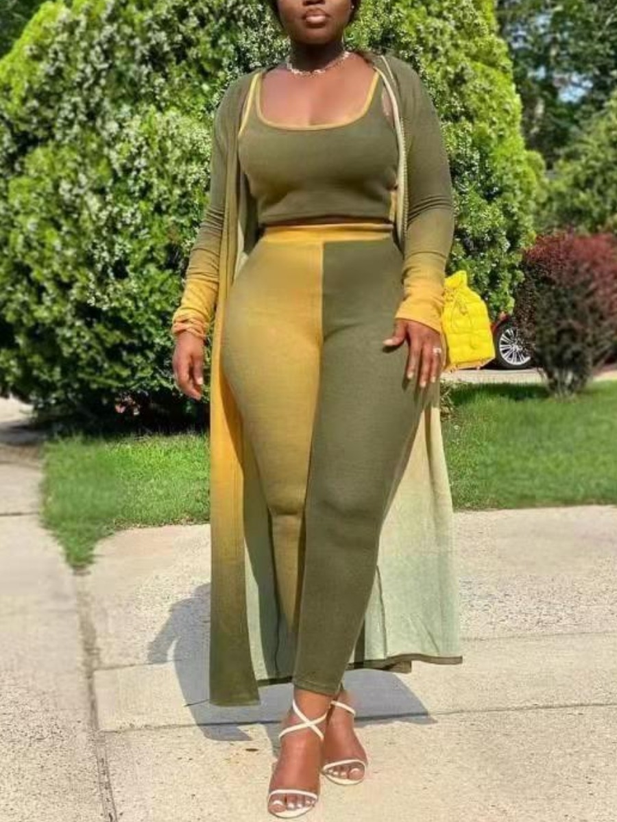 

LW Plus Size Gradient High-waisted Three-piece Pants Set, Green