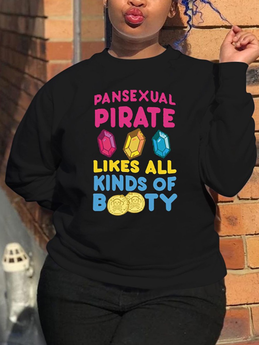 

LW BASICS Plus Size Coin Letter Print Hoodie, Black