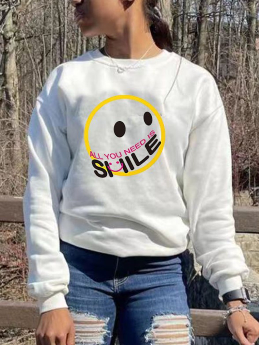 

LW Cartoon Letter Print Hoodie, White