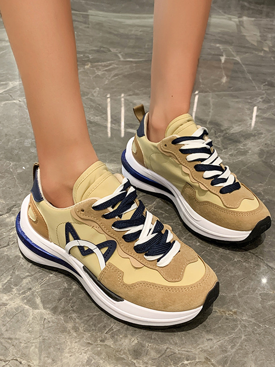 

LW Patchwork Lace-up Sneakers, Khaki