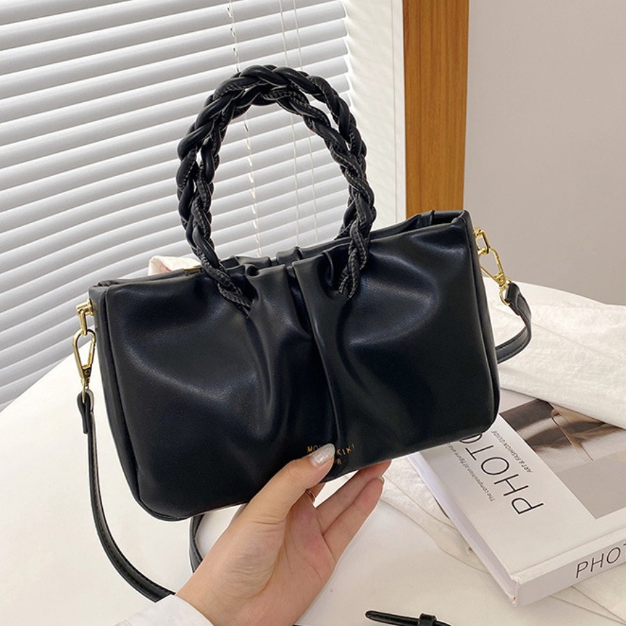 

LW Woven Strap Fold Design Crossbody Bag, Black