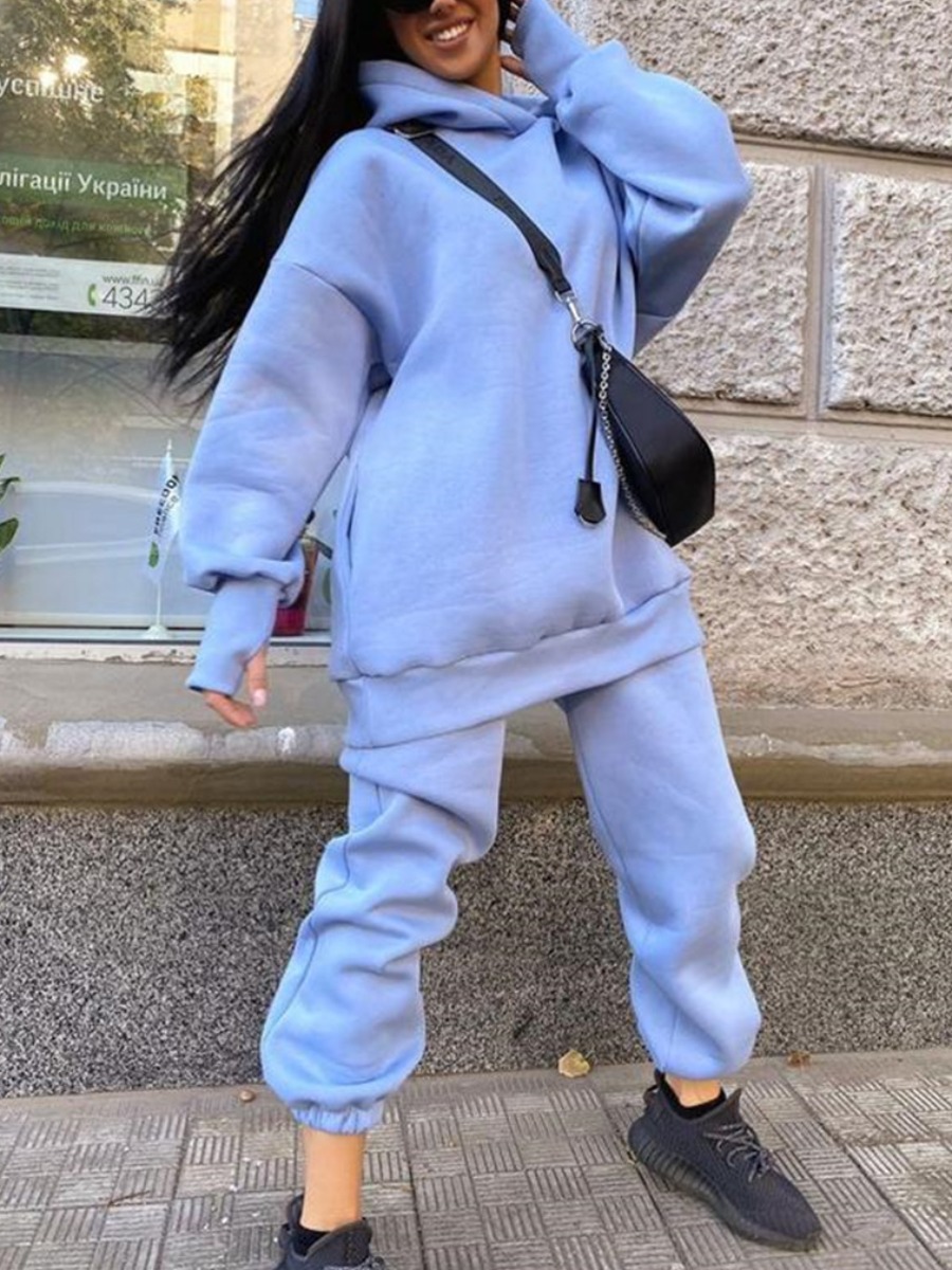 

LW Hooded Collar Oversized Pants Set, Blue