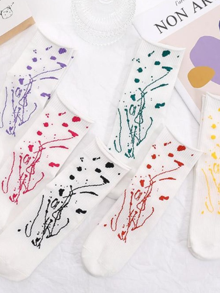 

LW COTTON 6-piece Splash-ink Design Socks, Multi