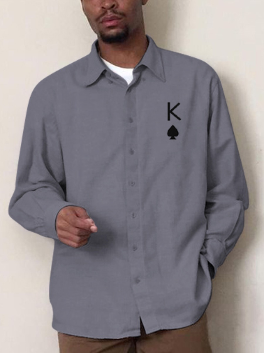 

LW Men Turndown Collar Letter Print Shirt, Grey