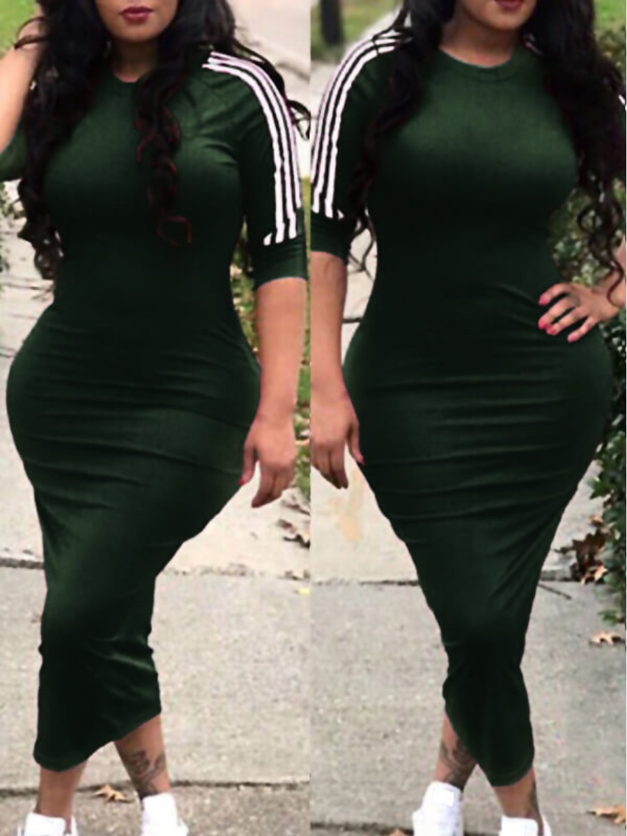 

LW SXY Striped Basic Bodycon Dresses, Army green