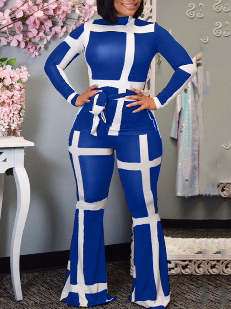 

LW Striped Flared Pants Set, Blue