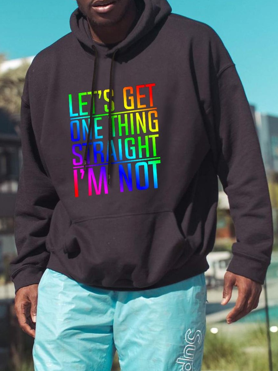 

LW Men Gradient Letter Print Oversized Hoodie, Black