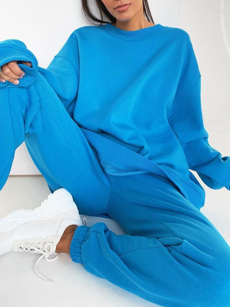 

LW BASICS Round Neck Oversized Pants Set, Blue