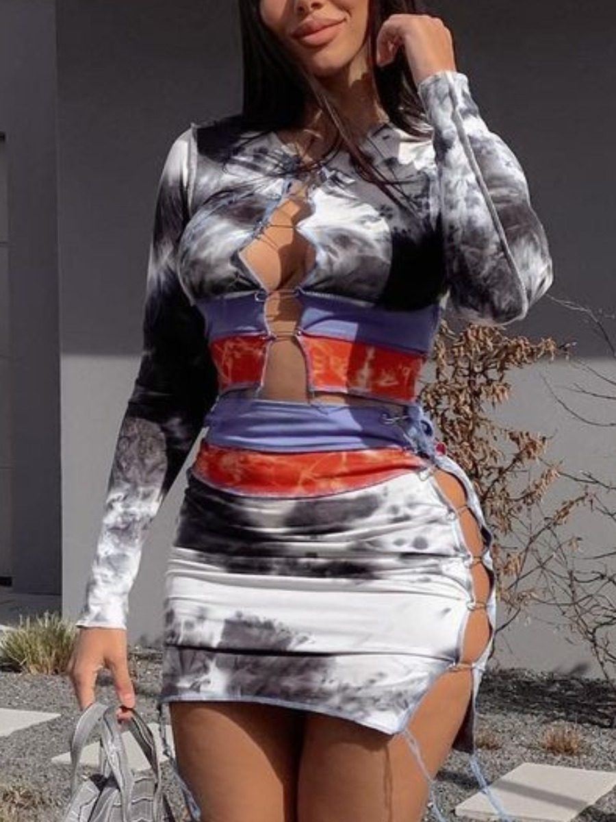 

LW SXY Tie-dye Pin Design Skirt Set, White