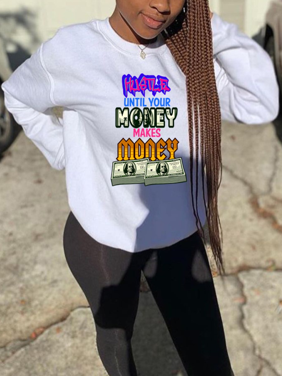 

LW Money Letter Print Hoodie, White