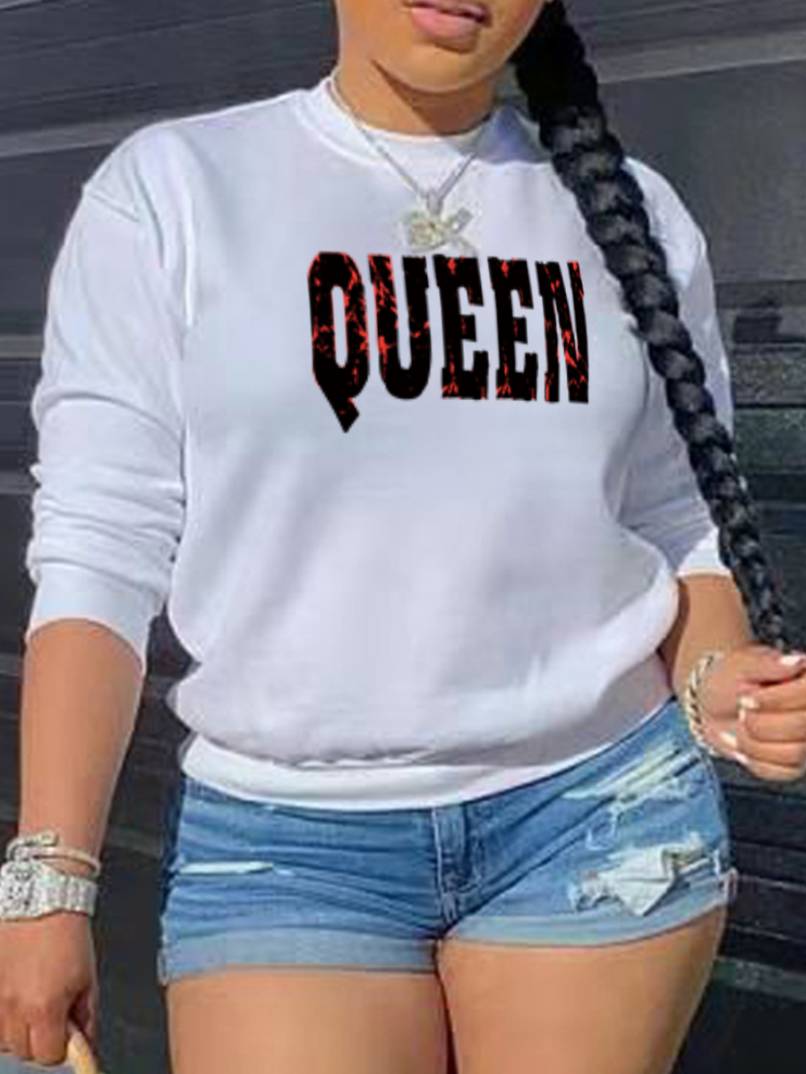 LW Letter Print Oversized Hoodie, White