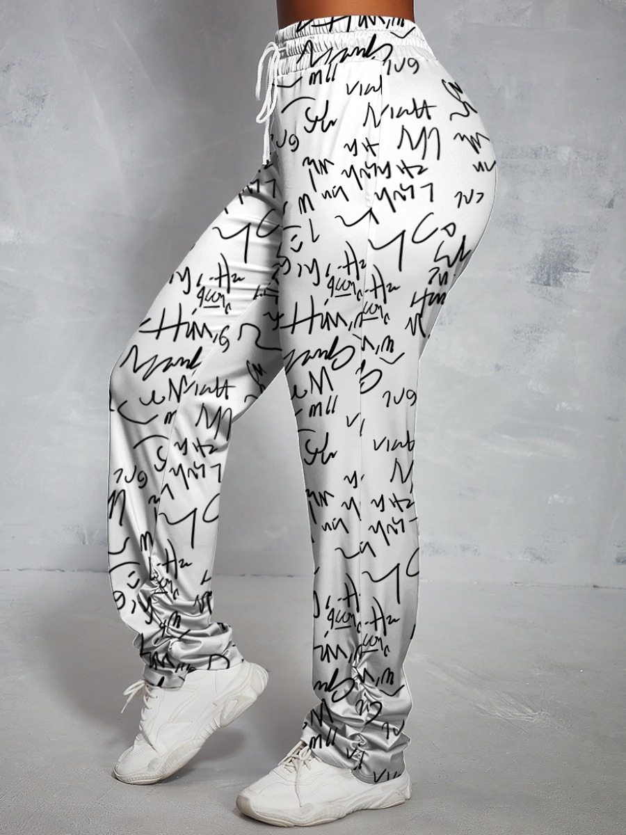 

LW Letter Print Ruched Pants, White