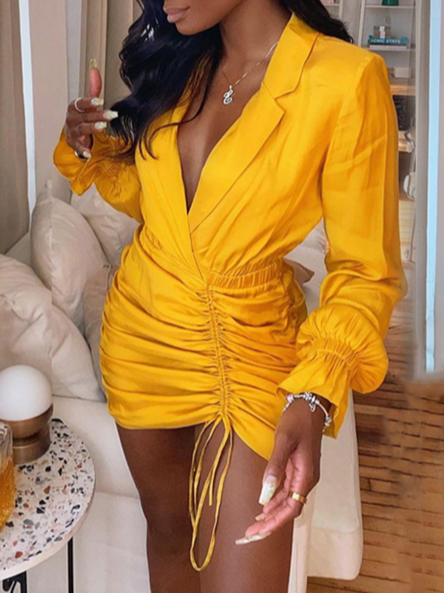 

LW Ruched Drawstring Blazer Dress, Yellow