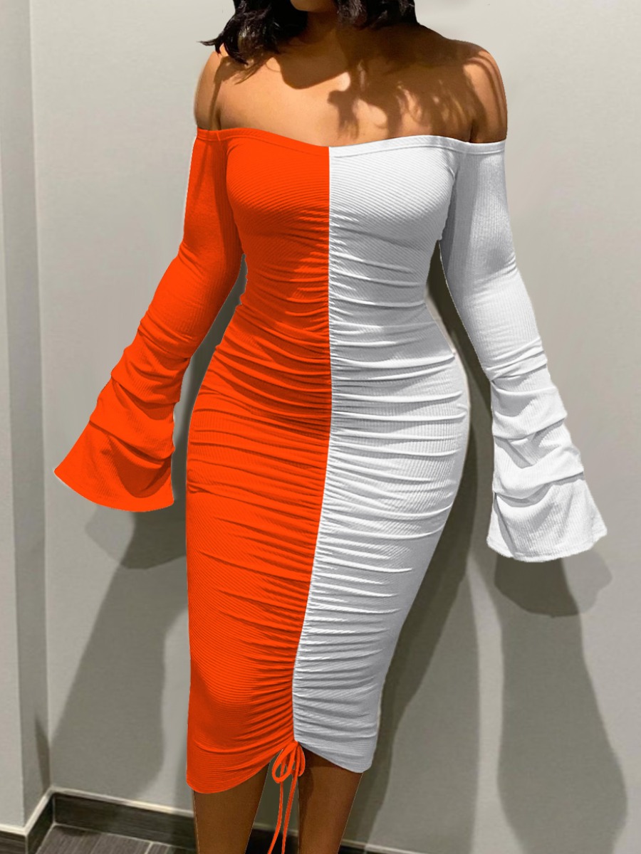 

LW Drawstring Flared Bodycon Dress, White