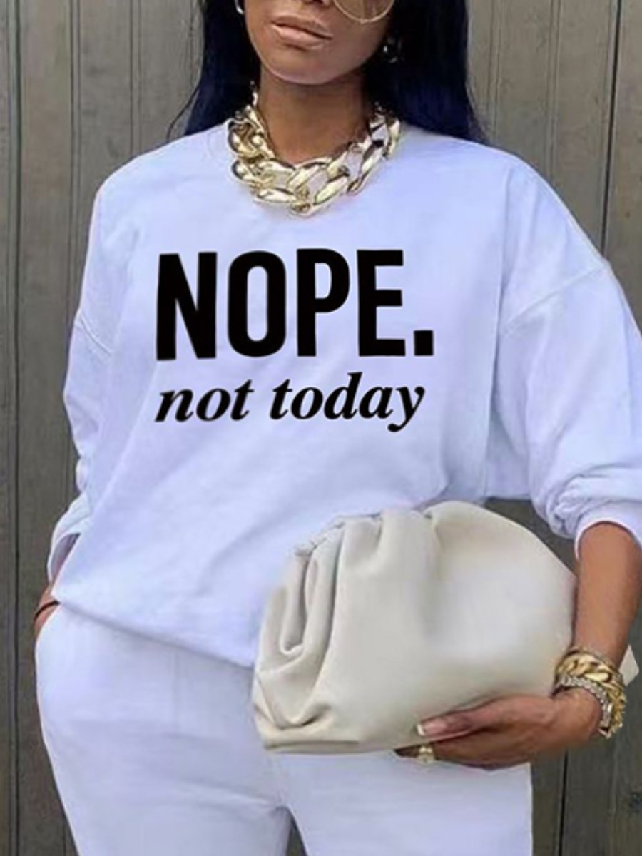 

LW Plus Size Round Neck Letter Print Hoodie, White