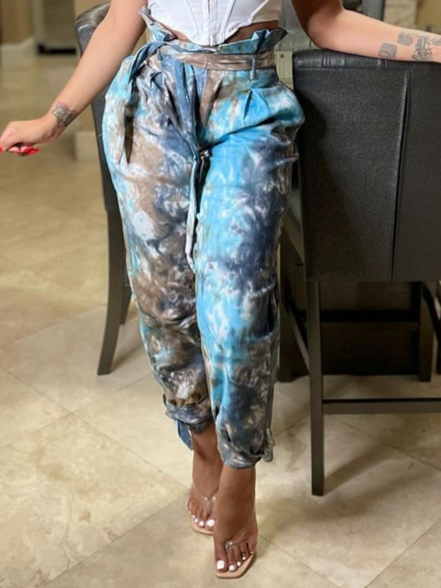 

LW Tie-dye Bandage Design Pants, Blue