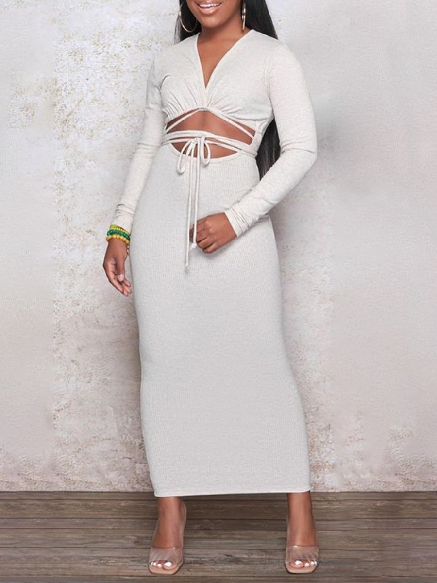 

LW SXY Bandage Hollow-out Design Bodycon Dress, White