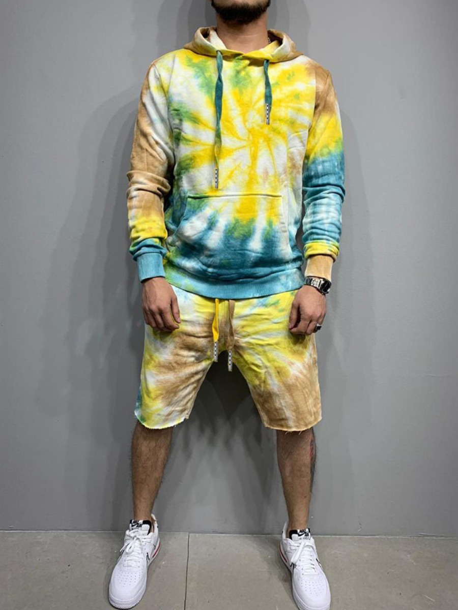 

LW Men Tie-dye Drawstring Shorts Set, Yellow
