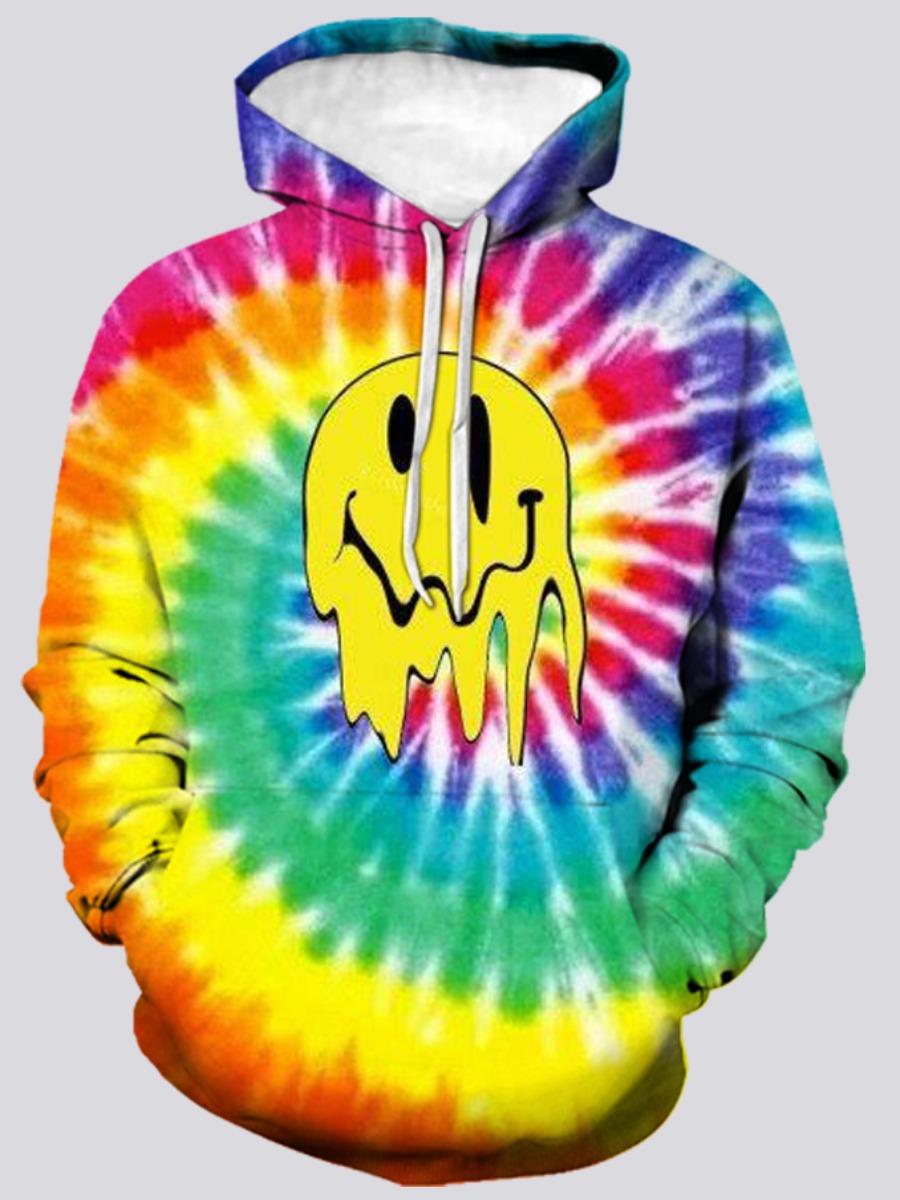 

LW Men Cartoon Print Tie-dye Oversized Hoodie, Multi