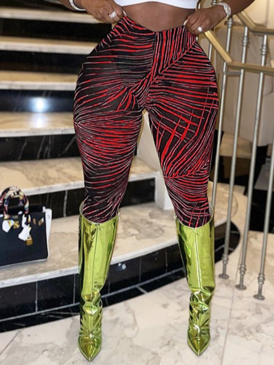 

LW BASICS Striped Skinny Leggings, Red