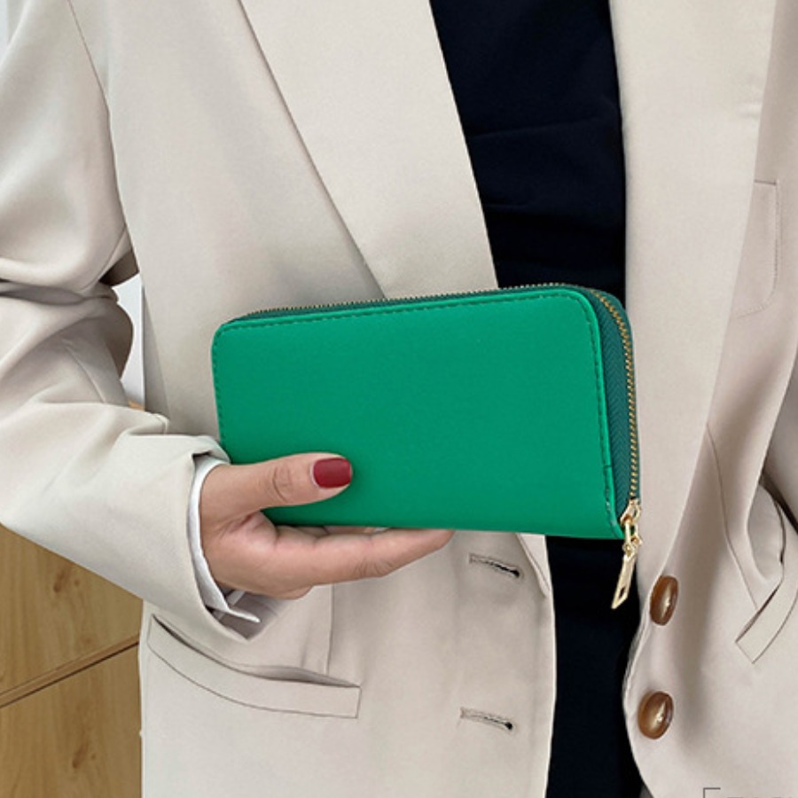

LW Zipper Design Rectangular Purse, Green
