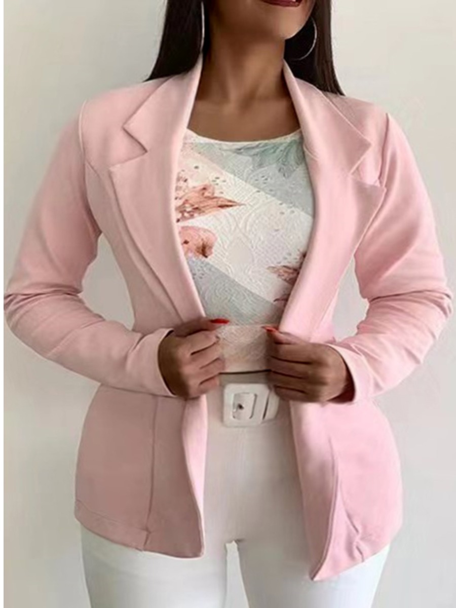 

LW Turndown Collar Button Design Blazer, Light pink