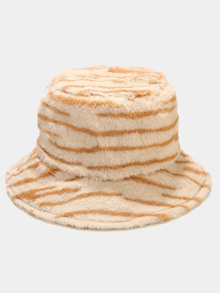 

LW Striped Plush Warm Fisherman hat, Beige