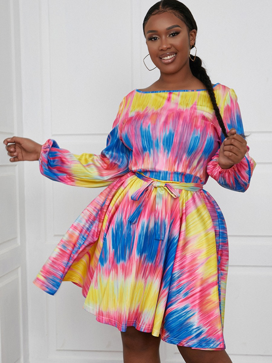 

Lovely Plus Size Tie-dye A Line Dress, Red