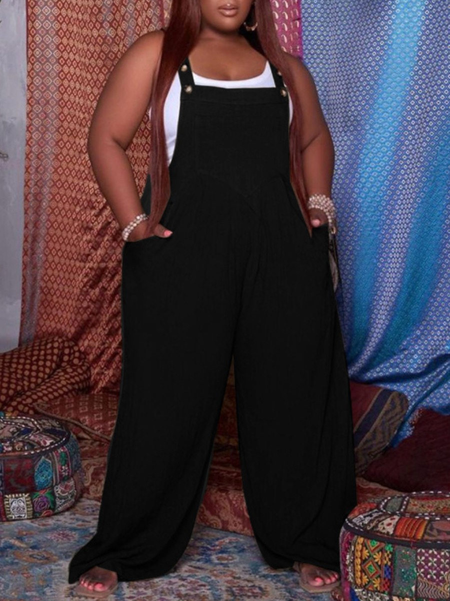 

LW Plus Size Wide Leg Overall Jumpsuit, Black