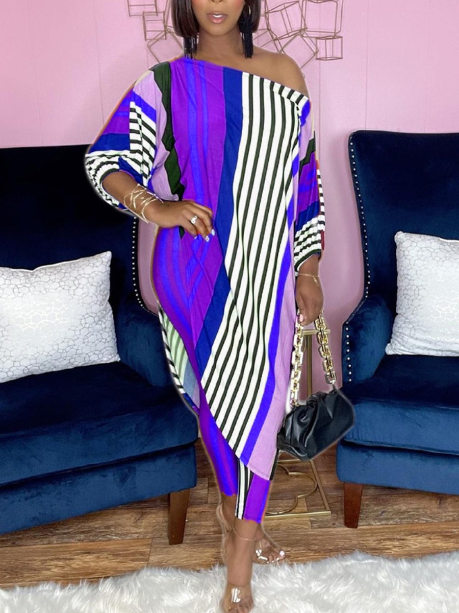 

LW Oblique Striped Pants Set, Purple stripes