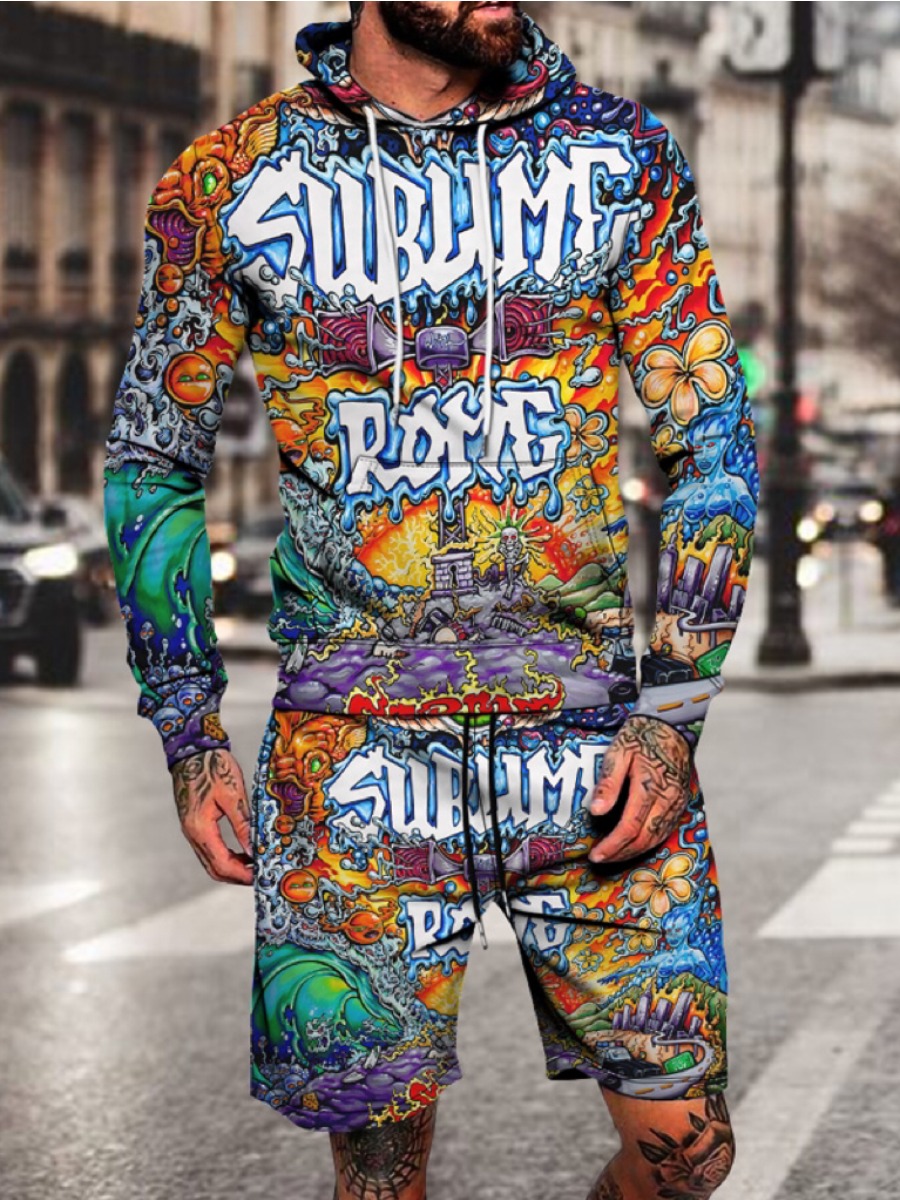 

LW Men Letter Print Patchwork Sweatsuit Set, Multi