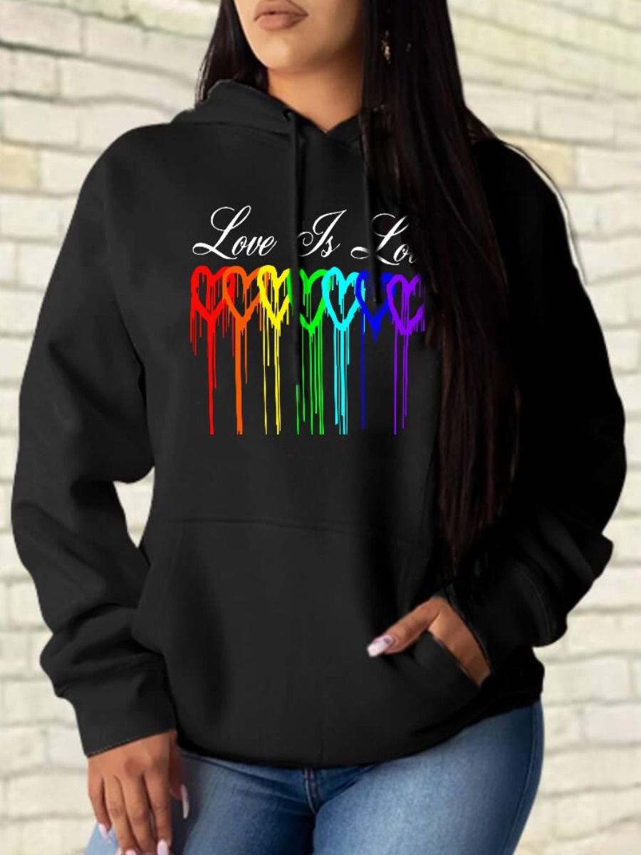 

LW Heart Letter Print Oversized Hoodie, Black