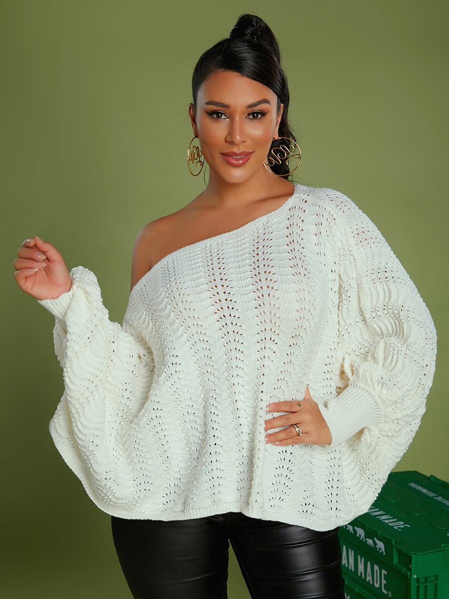 

LW Hollow-out Loose Sweater, White