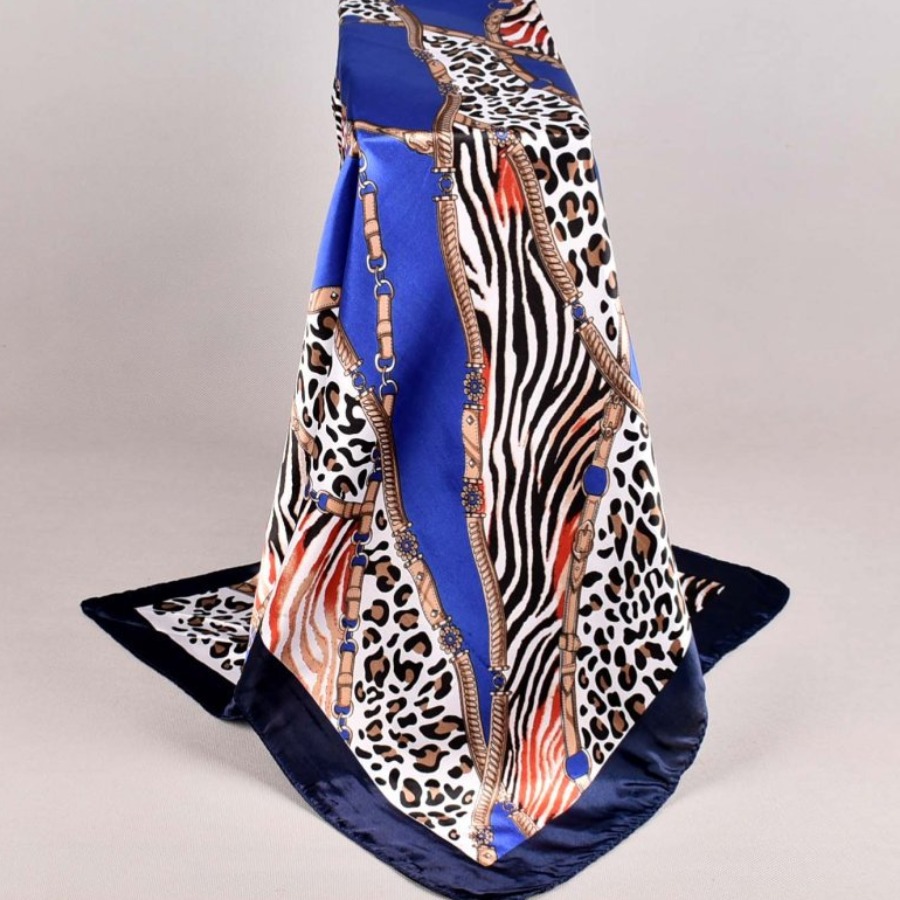 

LW Leopard Print Large Square Bandana Headband, Blue