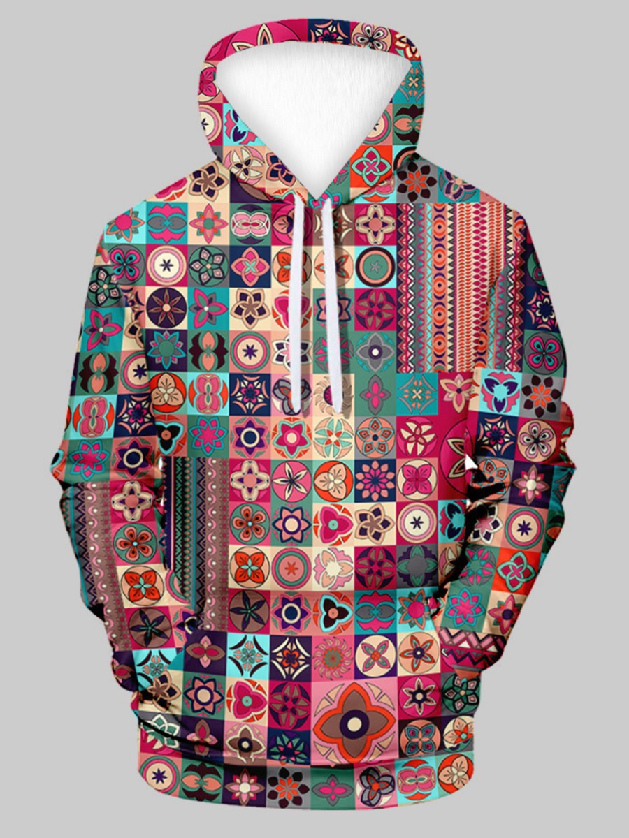 

LW Men Mixed Print Kangaroo Pocket Hoodie, Multi