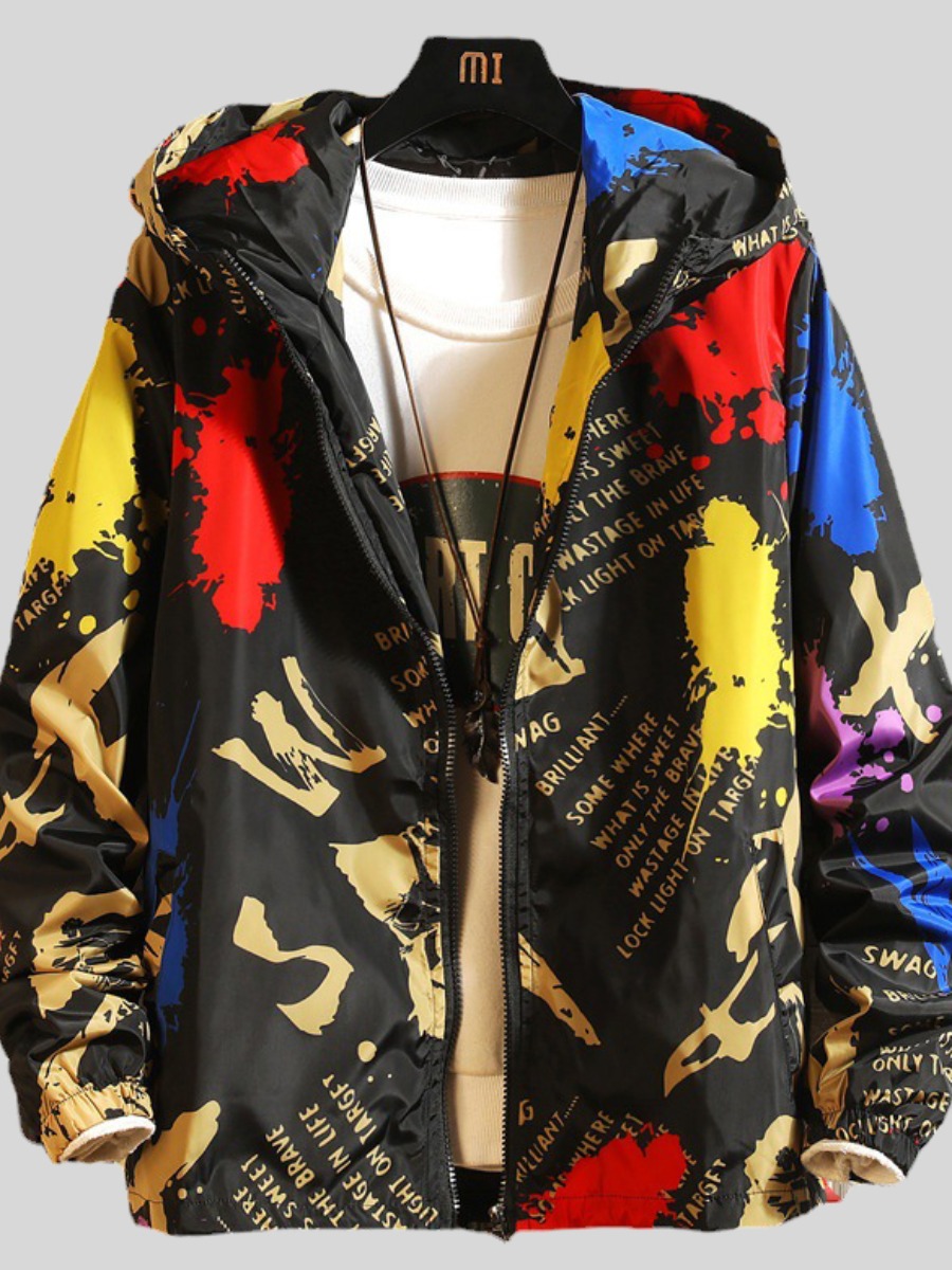

LW Men Letter Print Patchwork Jacket, Multi