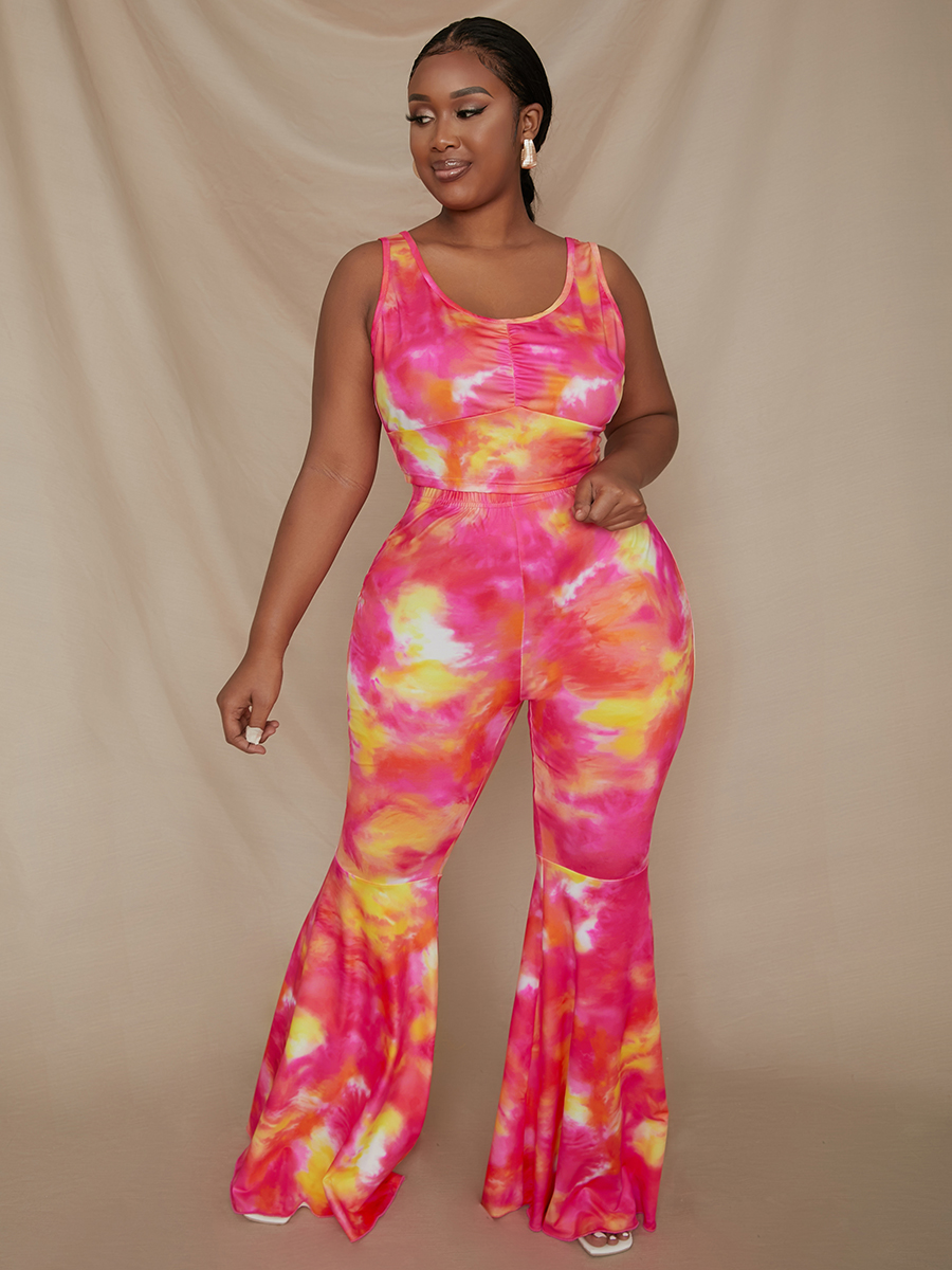 

LW Plus Size Tie-dye Flared Two-piece Pants Set, Croci