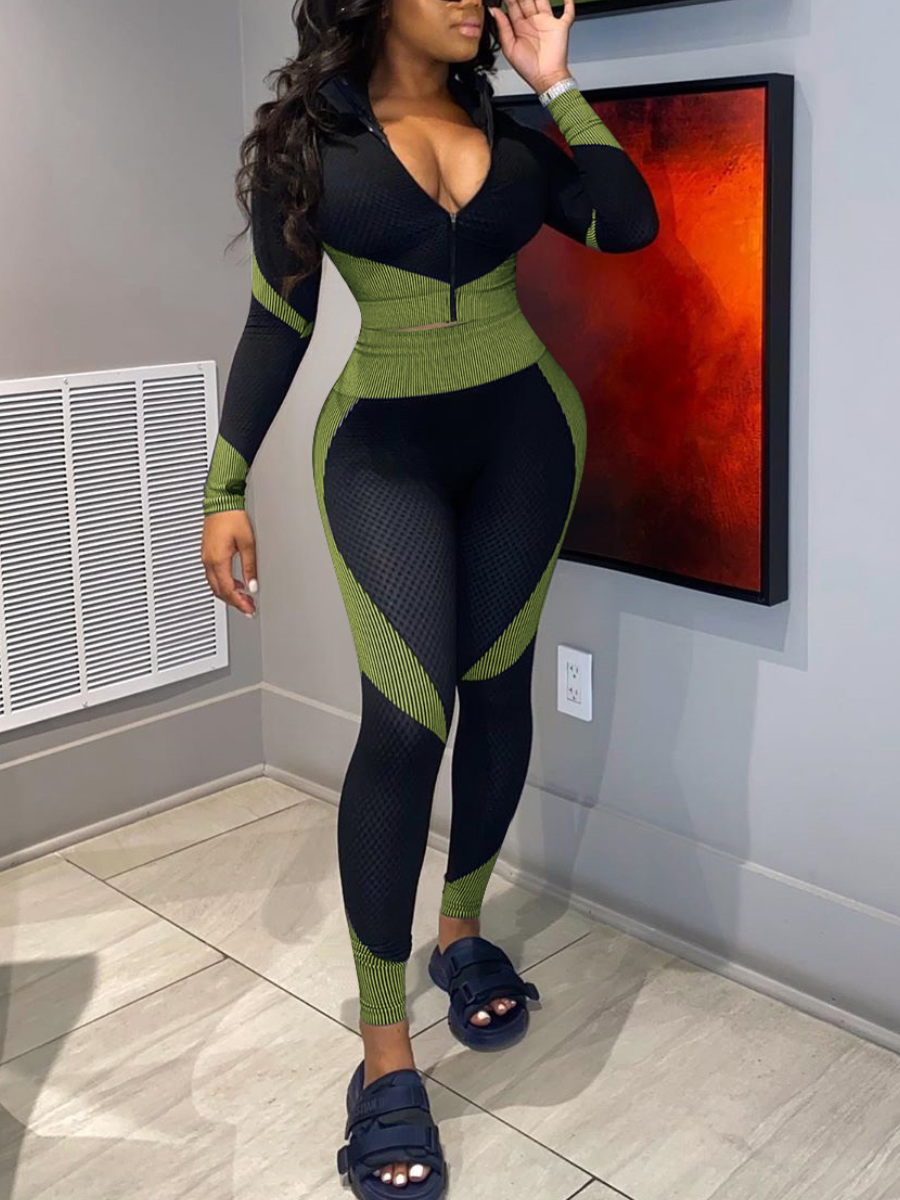 

LW Striped Zipper Design Tracksuit Set, Army green