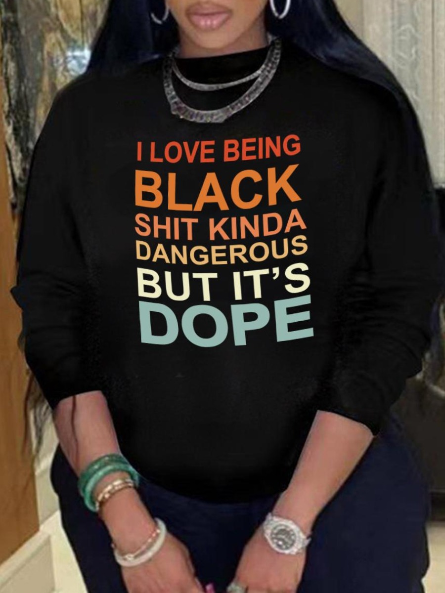 LovelyWholesale Round Neck Letter Print Sweatshirt Fall Casual Basic Round Neck Spring Summer 2024