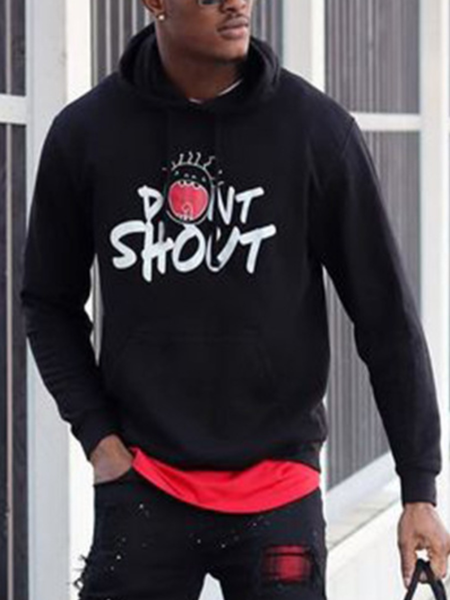 

LW Men Cartoon Letter Print Sweatsuit, Black