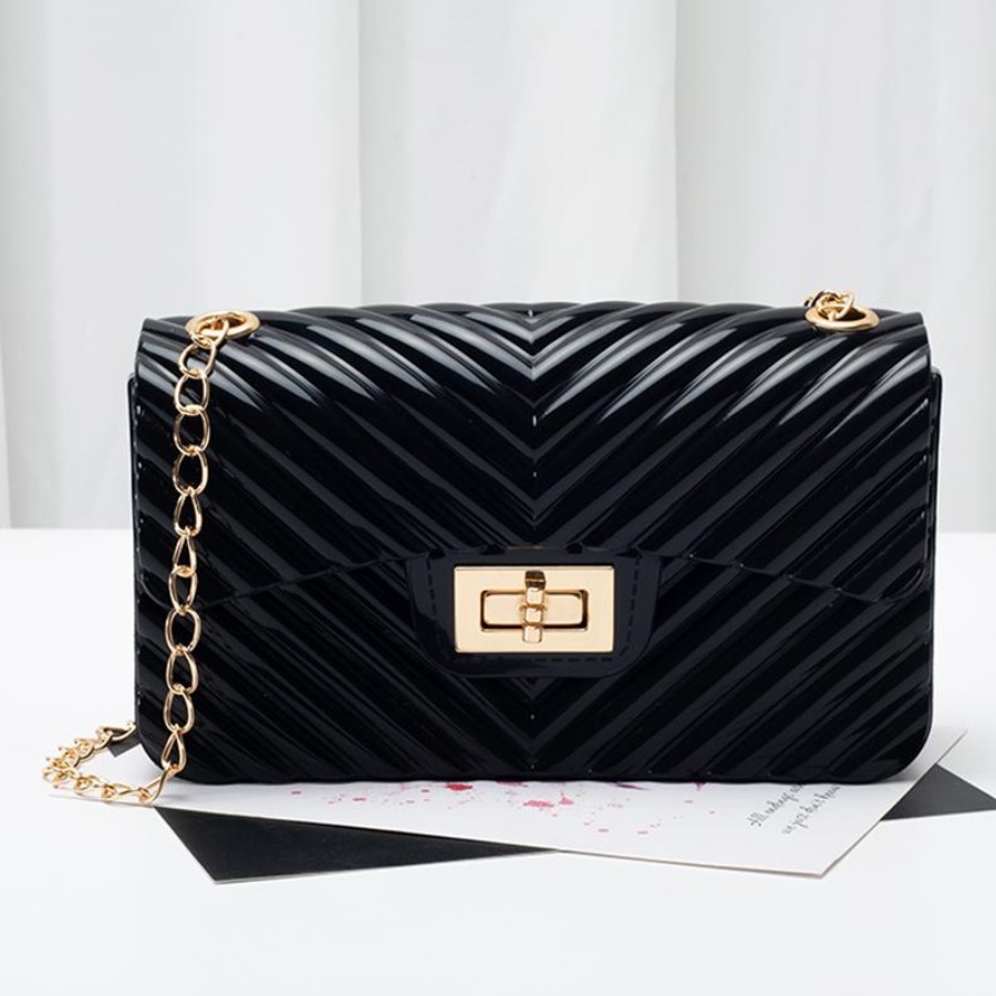 

LW BASICS Chain Strap Metallic Lock Crossbody Bag, Black