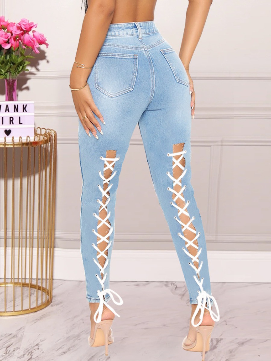 

LW Ripped Bandage Design Jeans, Baby blue