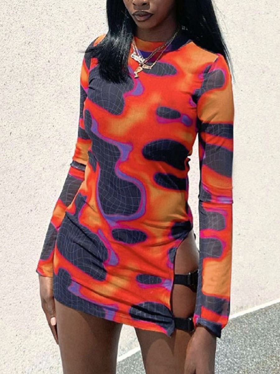 

LW SXY Tie-dye Buckle Design Bodycon Dress, Jacinth