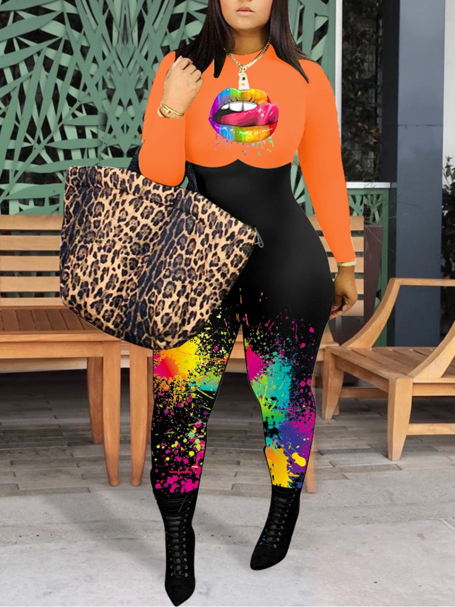 

LW Plus Size Splash-ink Lip Print Jumpsuit, Croci